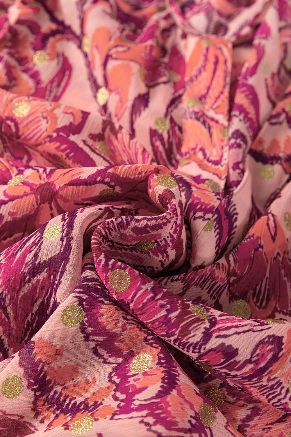 Red Floral Print Ruffled Puff Short Sleeve Blouse