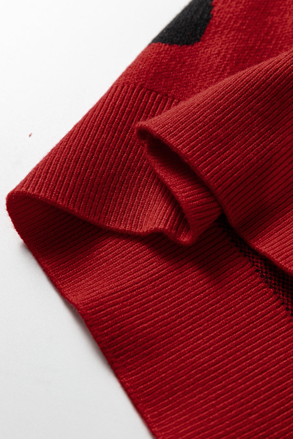 Racing Red Pearl Embellished Bow Pattern Loose Sweater