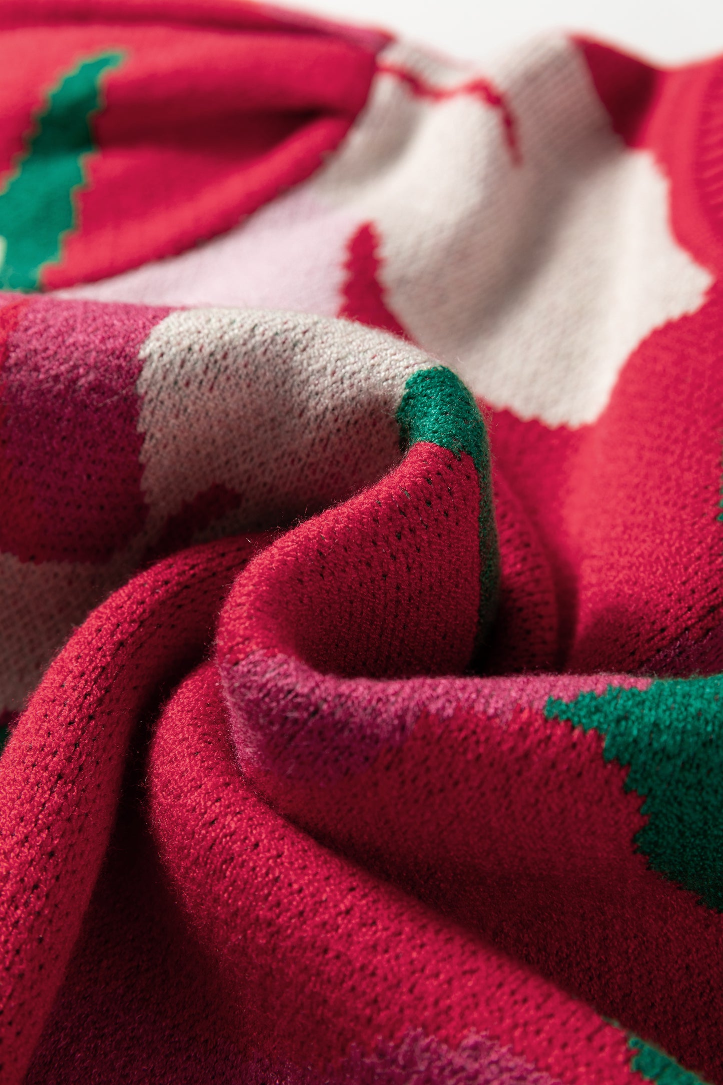 Red Floral Abstract Print Short Puff Sleeve Sweater