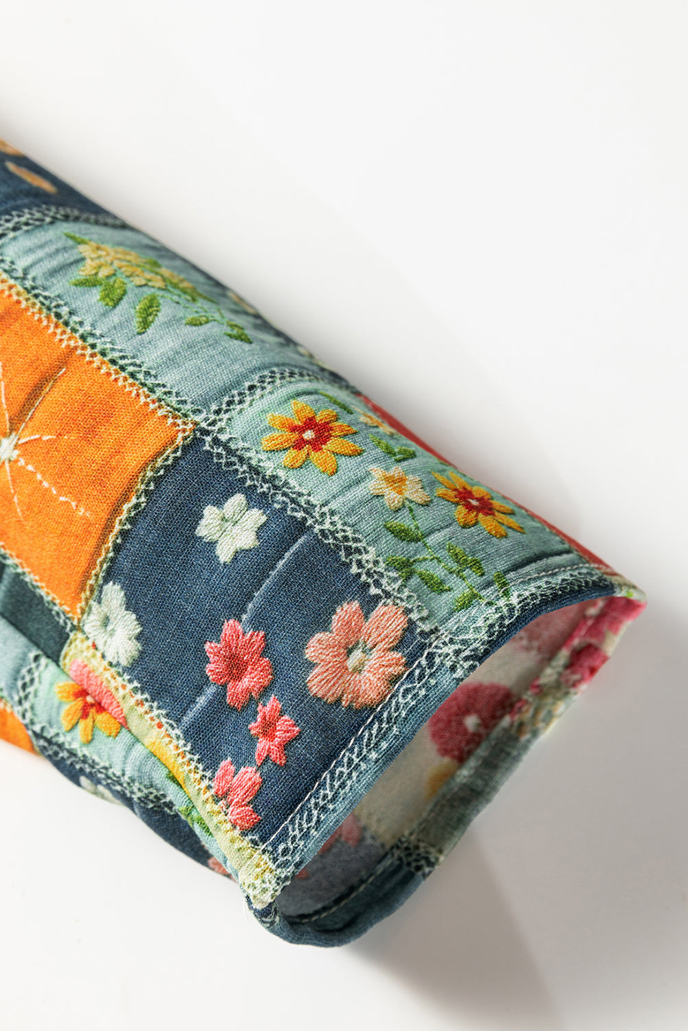 Sky Blue Fall Floral Half Placket Collared V Neck Blouse