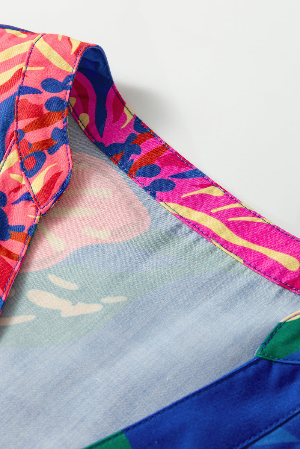 Blue Floral Print 3/4 Sleeve V Neck Tiered Long Dress