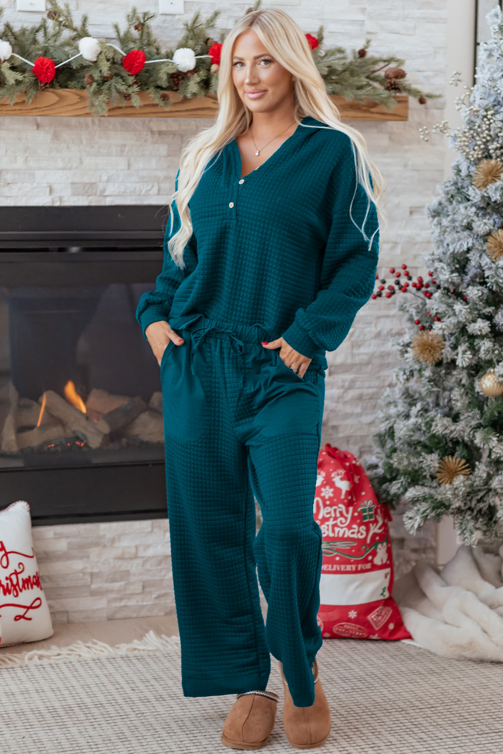 Skobeloff Waffled Textured Raw Edge Patchwork 2pcs Loose Pant Set