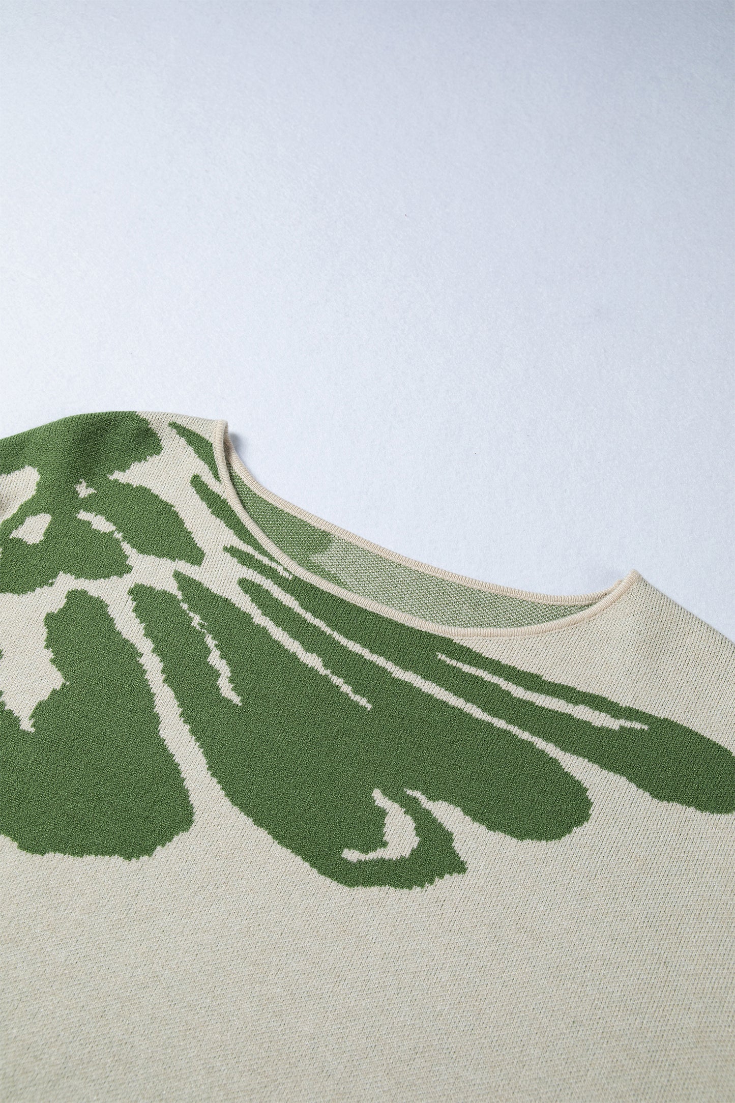 Green Bold Flower Pattern Wide Sleeve Baggy Sweater