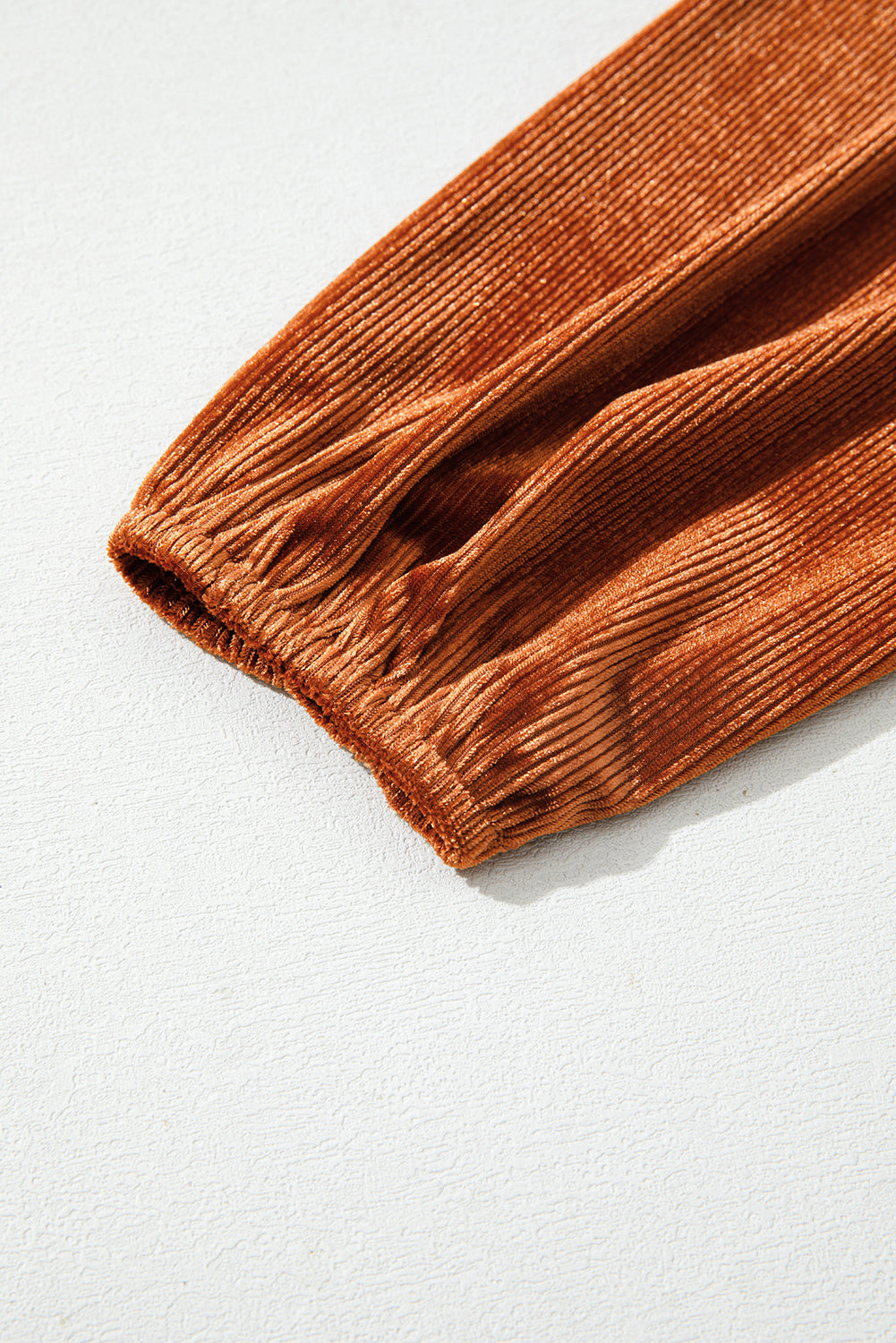 Clay Velvet Ribbed Texture Square Neck Slim Puff Sleeve Top