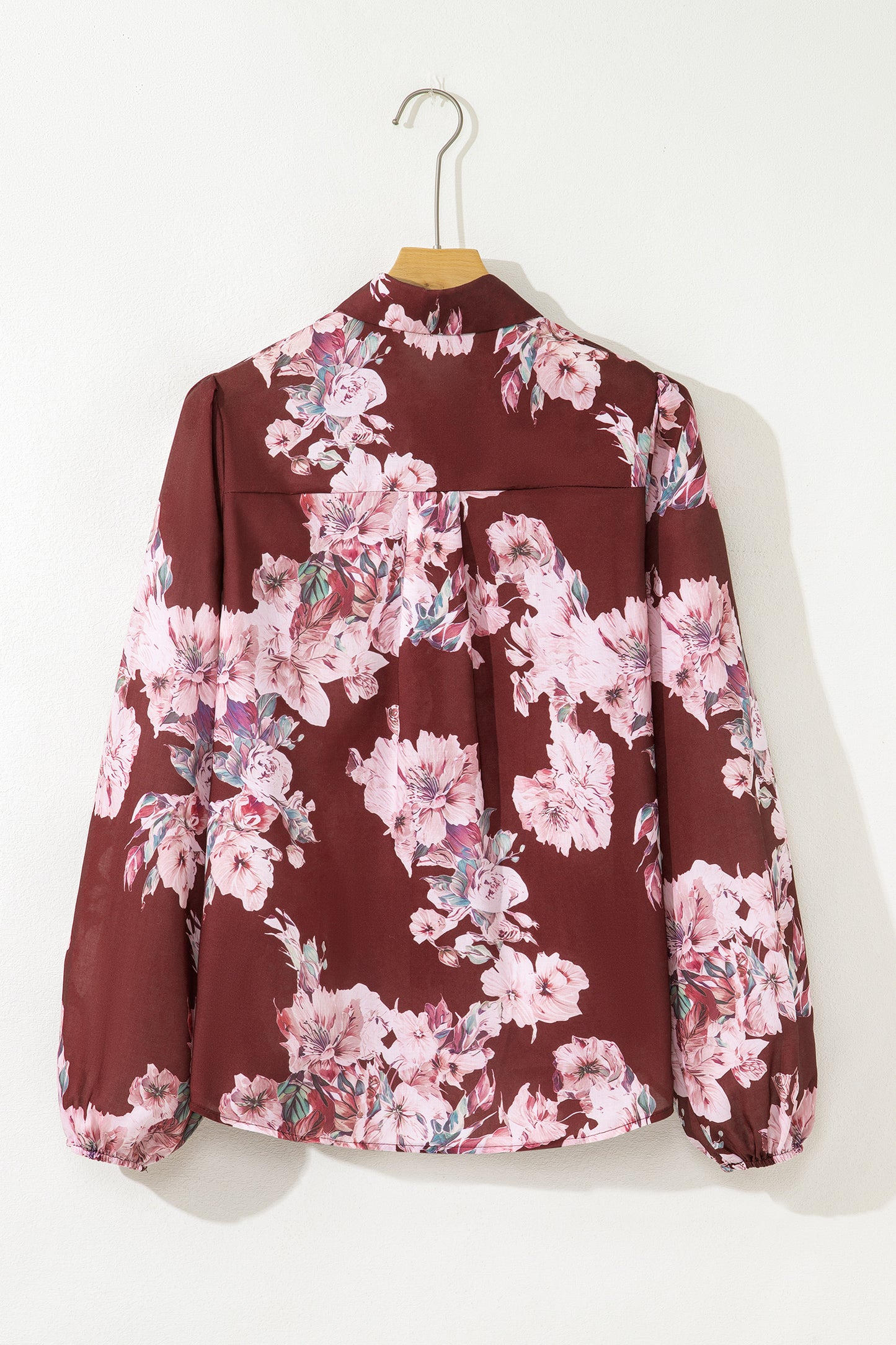 Brown Floral Puff Sleeve Lightweight Shirt