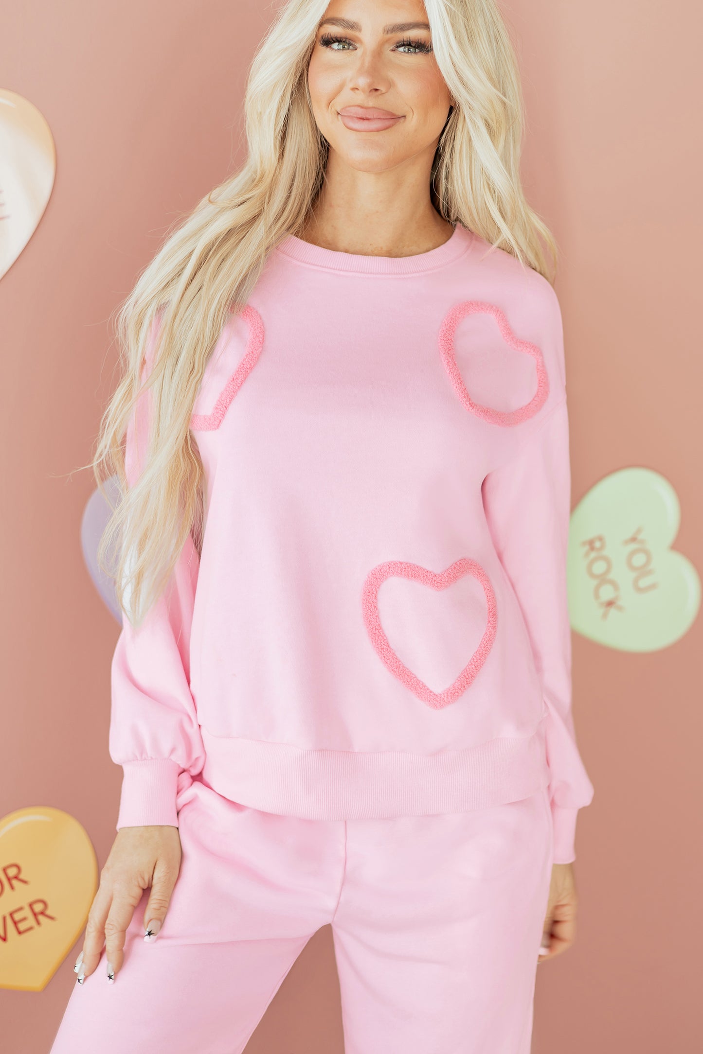 Phalaenopsis Chenille Heart Pattern Casual 2pcs Pants Set