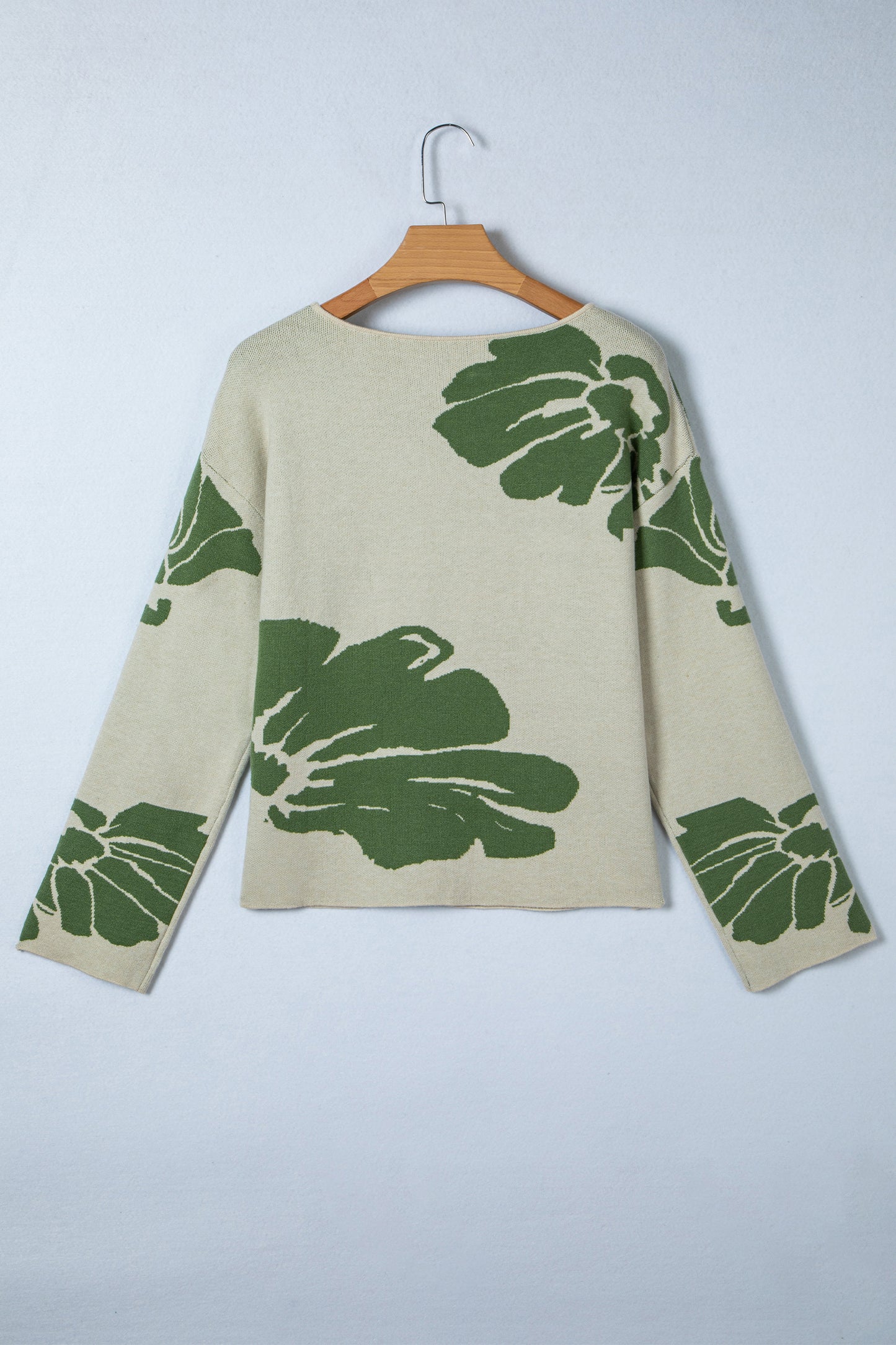 Green Bold Flower Pattern Wide Sleeve Baggy Sweater