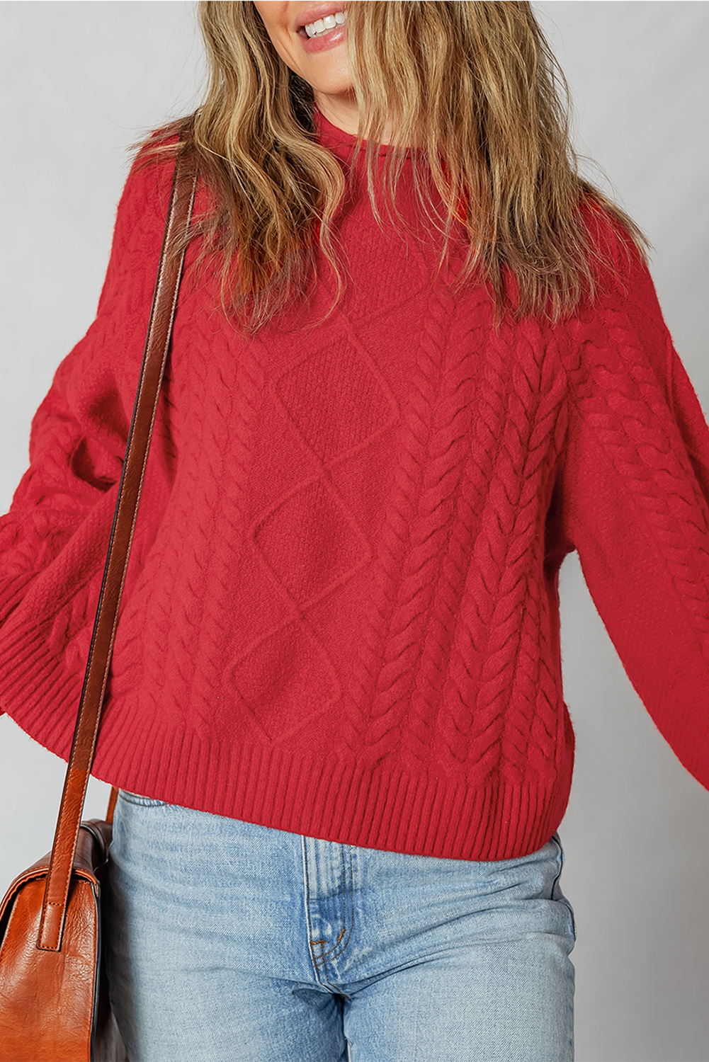 Fiery Red Cable Knit Baggy Sweater