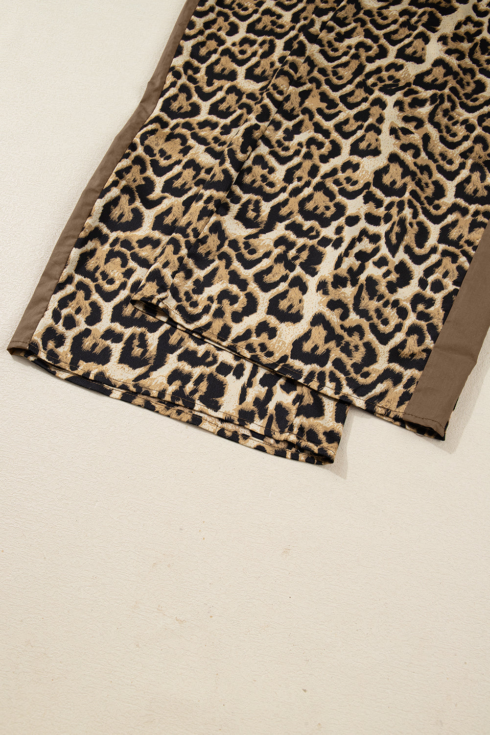 Brown Leopard Collared 3/4 Sleeve Shirt and Loose Pants Two Piece Outfit Set