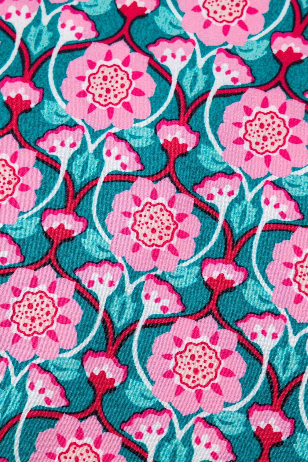 Sachet Pink V-Neck Ruffle Abstract Floral Print Puff Sleeve Top